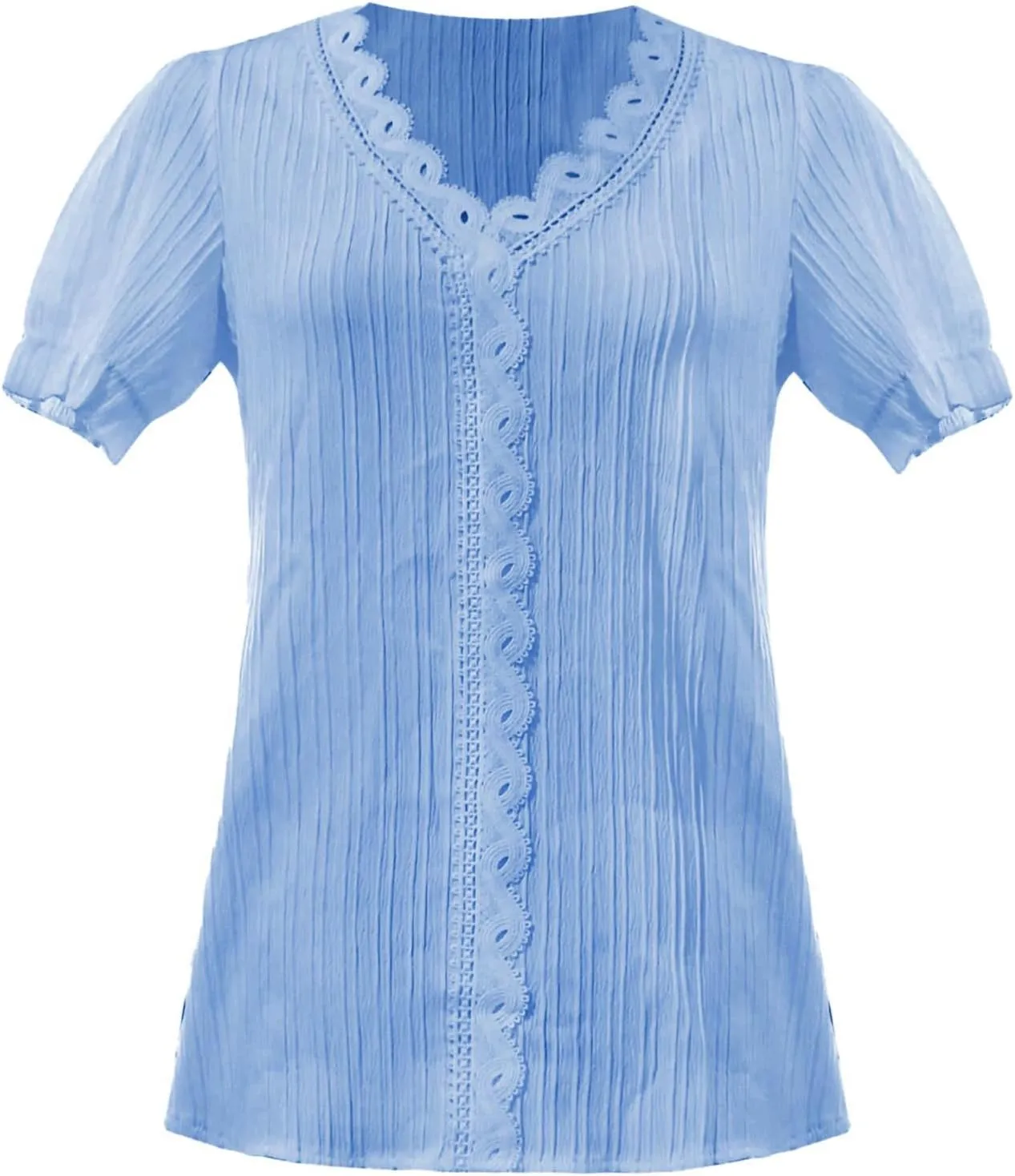 Women Summer Lace V Neck Plain Lace Elegant Shirt Solid Color Elegant Short Sleeve Comfy Flattering Tunic Tops for Women