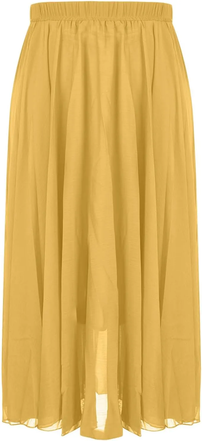 Womens A-Line Maxi Skirts Ruffle Elastic Waist Pleated Long Skirt Summer Beach Vacation Casual Loose Clothes 2025