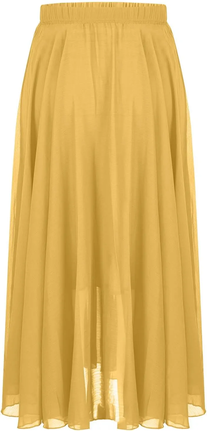 Womens A-Line Maxi Skirts Ruffle Elastic Waist Pleated Long Skirt Summer Beach Vacation Casual Loose Clothes 2025