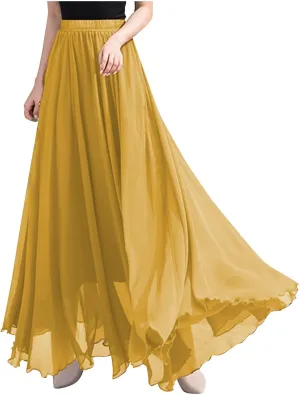 Womens A-Line Maxi Skirts Ruffle Elastic Waist Pleated Long Skirt Summer Beach Vacation Casual Loose Clothes 2025