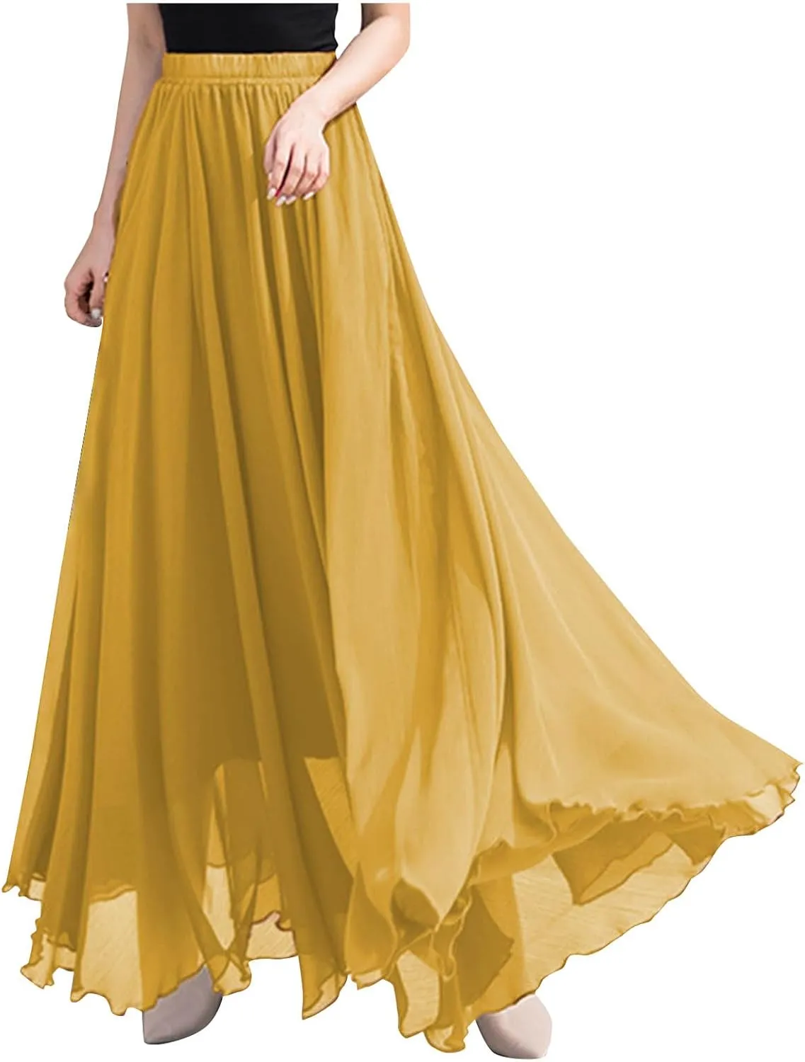 Womens A-Line Maxi Skirts Ruffle Elastic Waist Pleated Long Skirt Summer Beach Vacation Casual Loose Clothes 2025