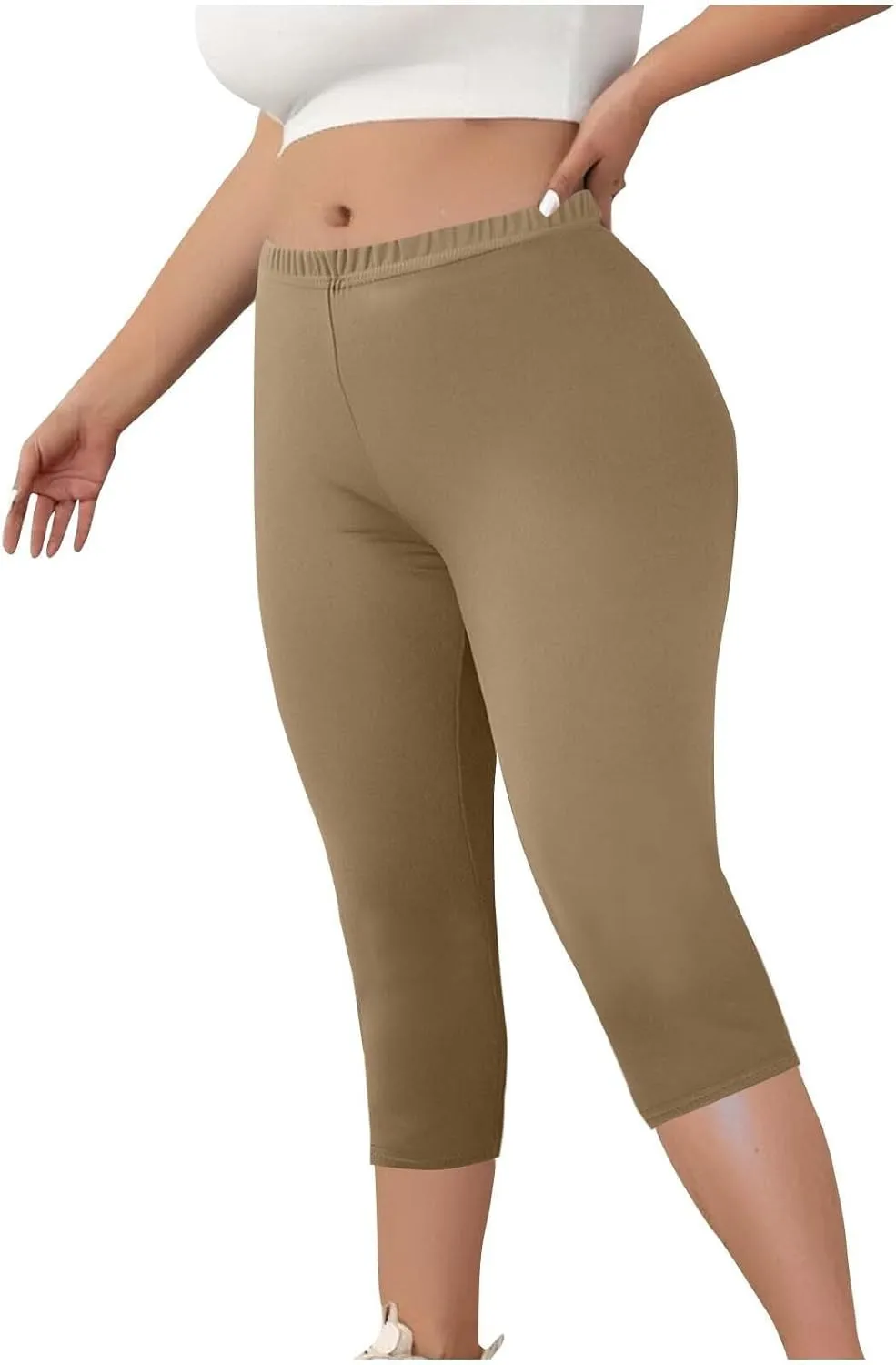 Womens Capri Leggings 2025 High Waist Elastic Biker Shorts Casual Solid Comfy Breathable Workout Running Yoga Pants
