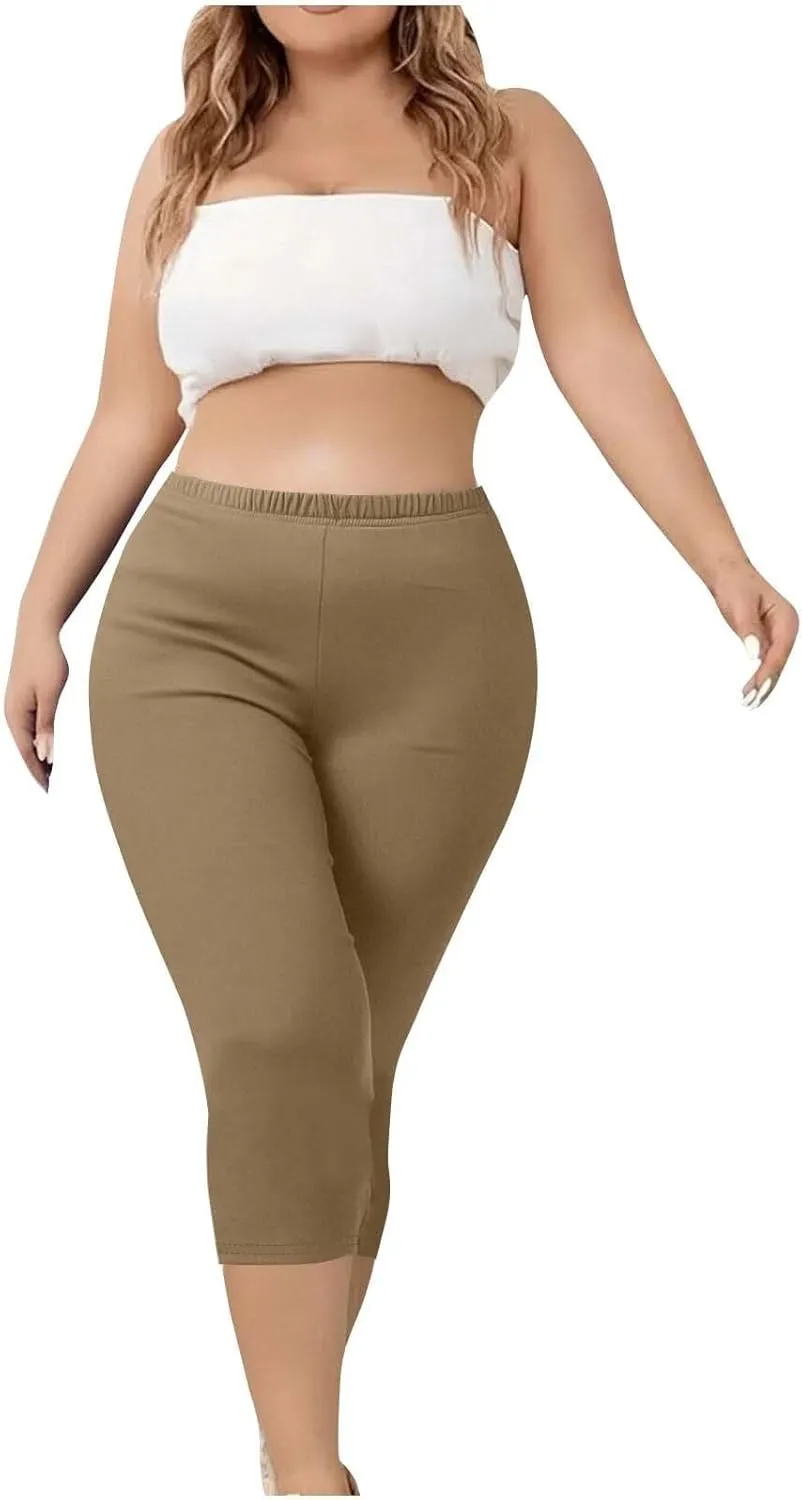 Womens Capri Leggings 2025 High Waist Elastic Biker Shorts Casual Solid Comfy Breathable Workout Running Yoga Pants