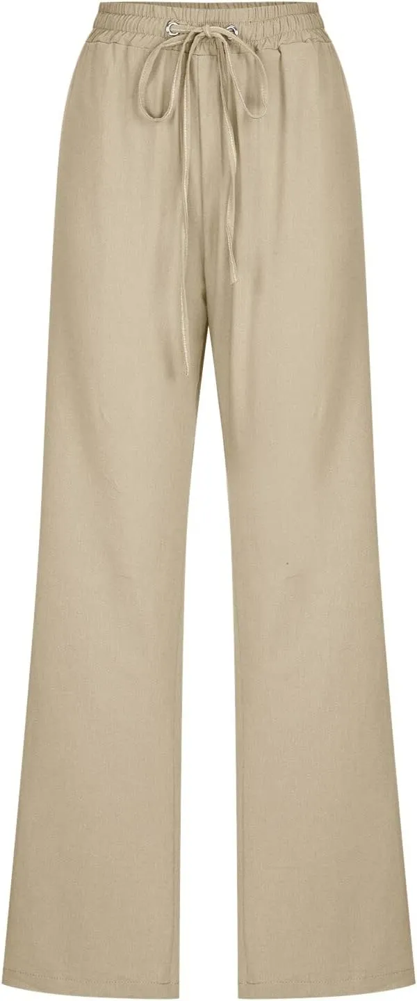Womens Casual Pants Solid Color Elastic High Waist Straight Leg Jogger Pant Drawstring Lounge Trouser with Pocket