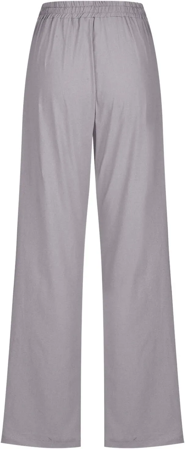 Womens Casual Pants Solid Color Elastic High Waist Straight Leg Jogger Pant Drawstring Lounge Trouser with Pocket