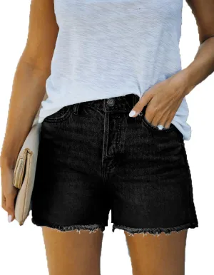 Women's Casual Summer Denim Shorts Mid Waisted Stretchy Jean Shorts with Pockets