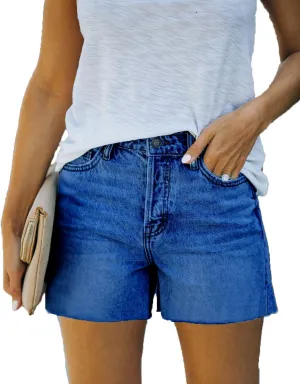 Women's Casual Summer Denim Shorts Mid Waisted Stretchy Jean Shorts with Pockets