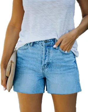 Women's Casual Summer Denim Shorts Mid Waisted Stretchy Jean Shorts with Pockets