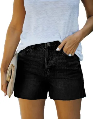Women's Casual Summer Denim Shorts Mid Waisted Stretchy Jean Shorts with Pockets
