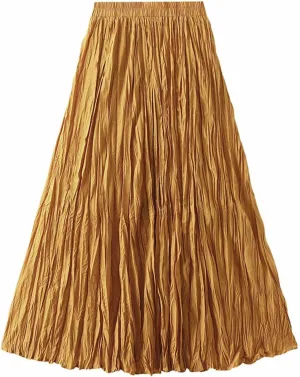 Womens Chic Elastic High Waisted A Line Pleated Shirring Maxi Long Skirt Elegant Vintage Evening Party Summer Skirts