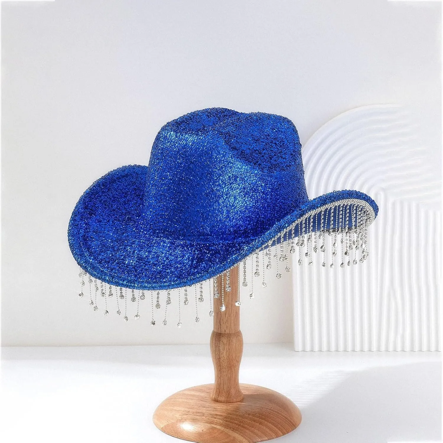 Womens Cowgirl Cowboy Hat Wide Brim Rhinestone Glitter Cap Western Sequins Cowboy Hats Wedding Music Costume Party