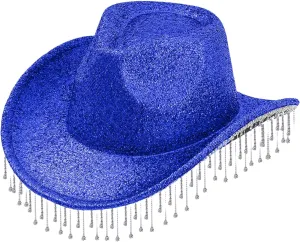 Womens Cowgirl Cowboy Hat Wide Brim Rhinestone Glitter Cap Western Sequins Cowboy Hats Wedding Music Costume Party