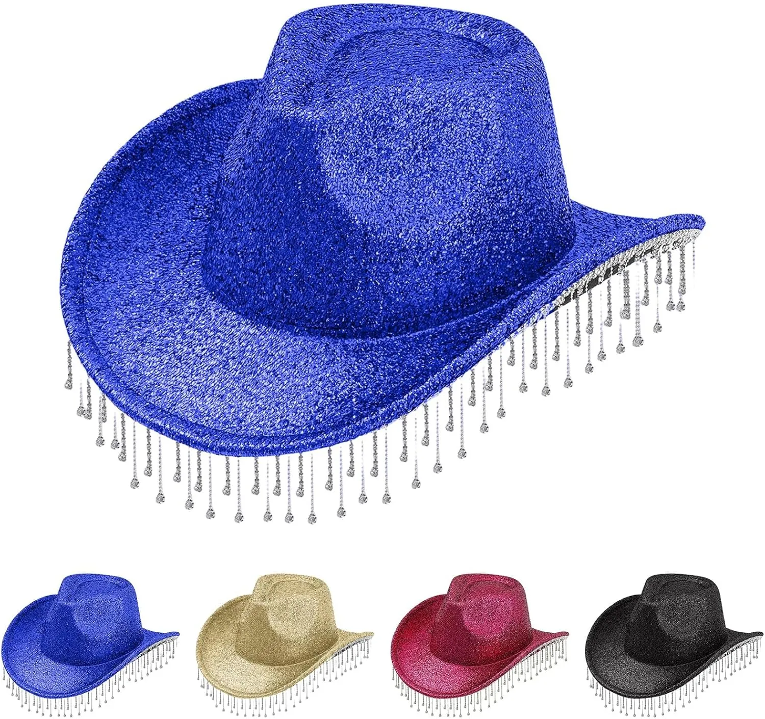Womens Cowgirl Cowboy Hat Wide Brim Rhinestone Glitter Cap Western Sequins Cowboy Hats Wedding Music Costume Party