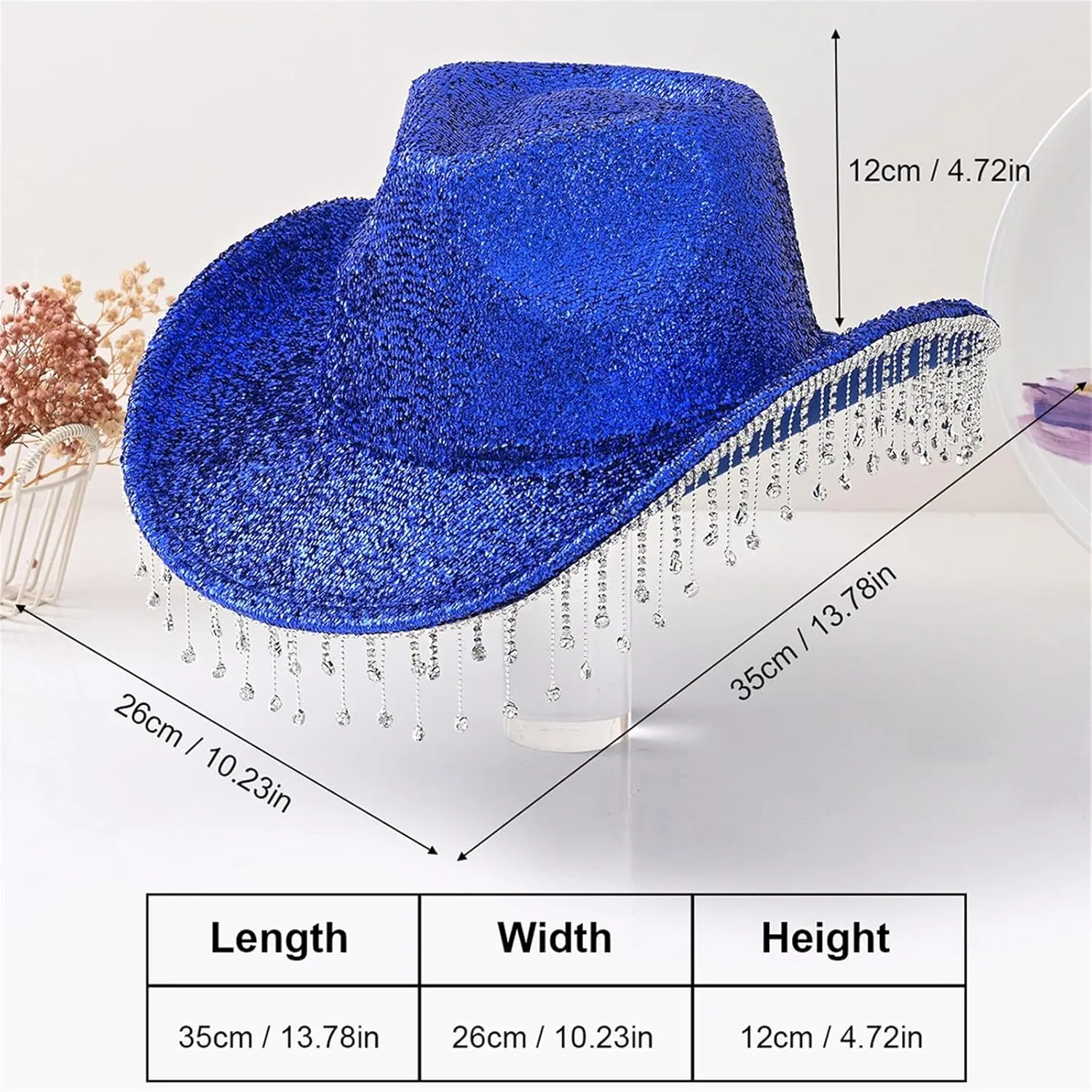 Womens Cowgirl Cowboy Hat Wide Brim Rhinestone Glitter Cap Western Sequins Cowboy Hats Wedding Music Costume Party