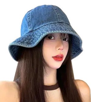 Womens Denim Bucket Hats Wide Brim Sun Hats Sunproof Fisherman Hats Packable Vacation Hat Travel Hat Outdoor Four Seasons