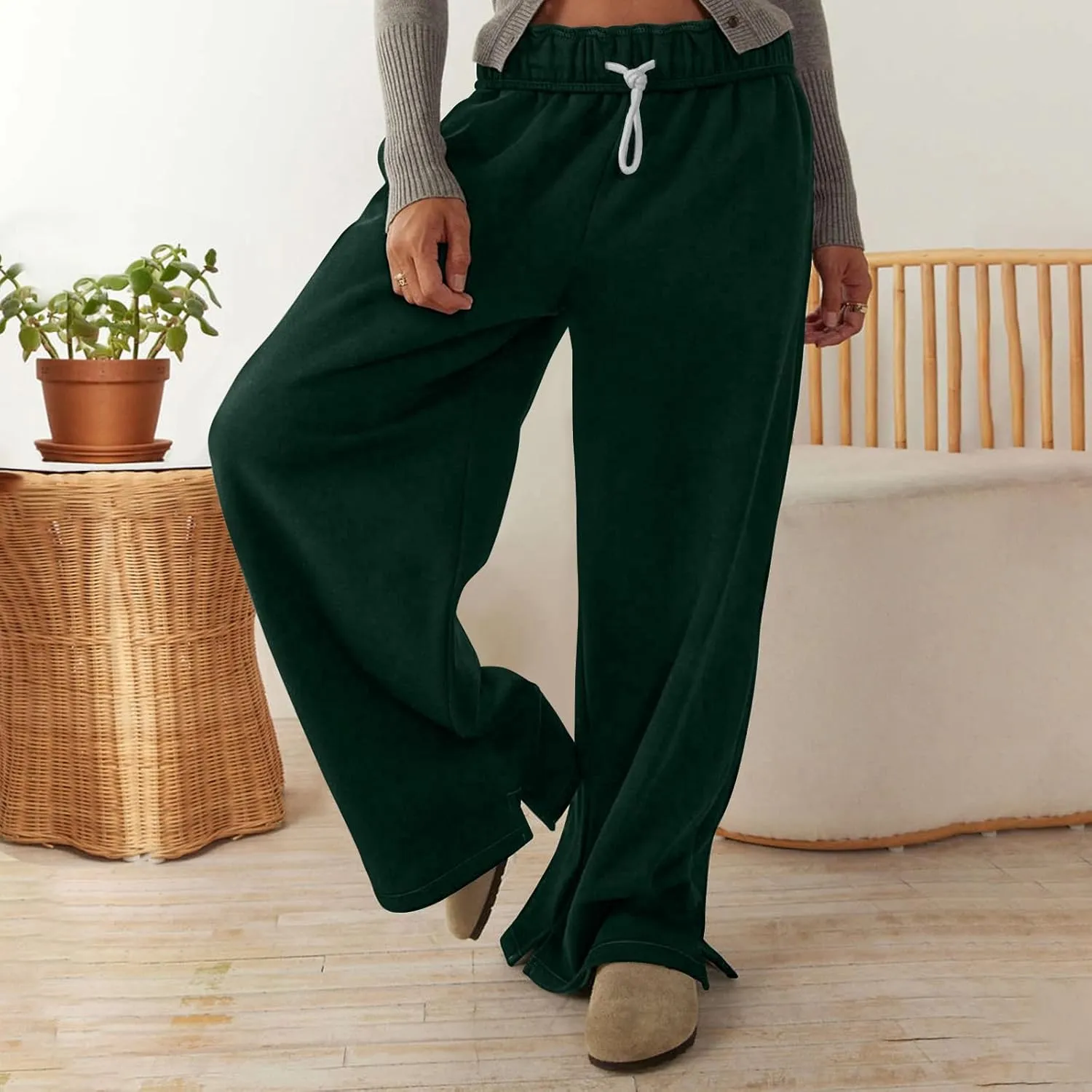 Women's Drawstring Elastic Baggy Sweatpants High Waist Straight Wide Leg Joggers Lounge Fall Fashion Sweatpants