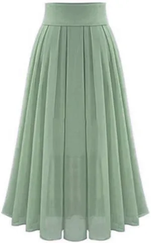 Womens High Waist Chiffon Maxi Skirt Casual Pleated A-Line Flowy Swing Long Floor Length Skirts for Beach Prom Party