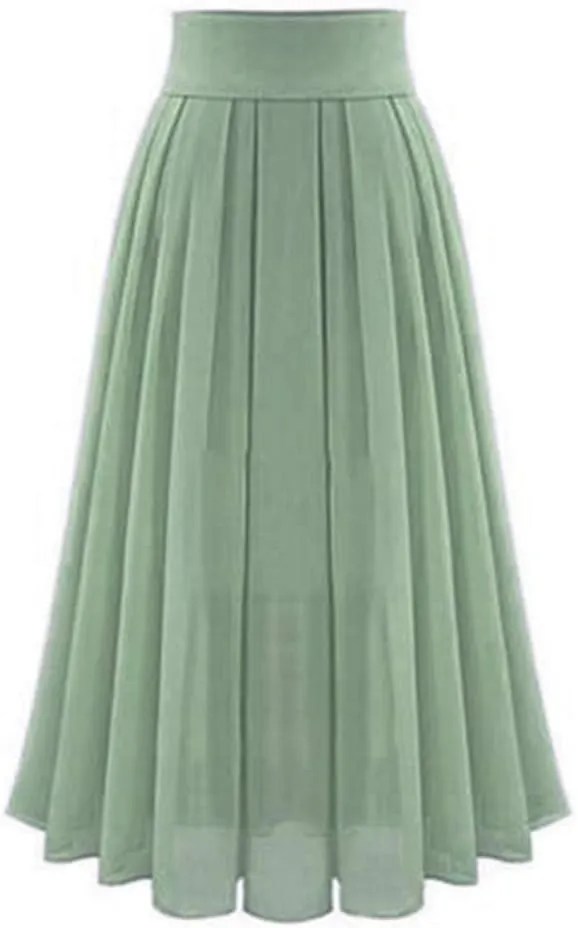 Womens High Waist Chiffon Maxi Skirt Casual Pleated A-Line Flowy Swing Long Floor Length Skirts for Beach Prom Party