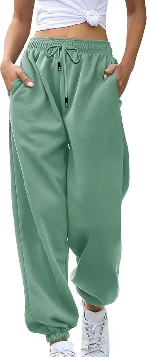 Womens High Waist Trendy Sweatpants Drawstring Elastic Lounge Joggers Straight Leg Loose Sweat Pants