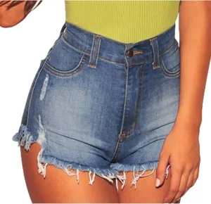 Womens Jean Shorts Stretchy High Waisted Summer Casual Denim Butt Lift Frayed Hem Distressed Ripped Skinny Jeans Shorts