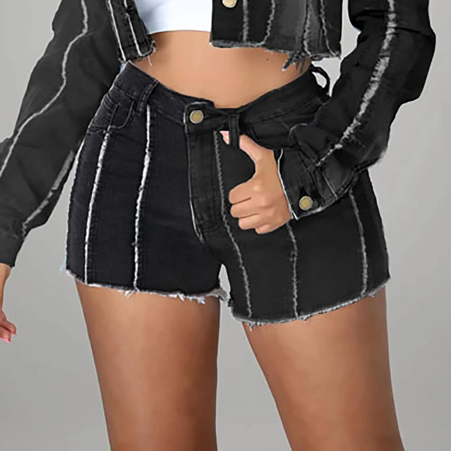 Womens Jeans Shorts Casual Summer High Waisted Distressed Denim Capris Y2k Tassels Ripped Raw Hem Stretch Jean Shorts