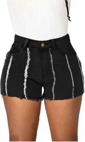 Womens Jeans Shorts Casual Summer High Waisted Distressed Denim Capris Y2k Tassels Ripped Raw Hem Stretch Jean Shorts