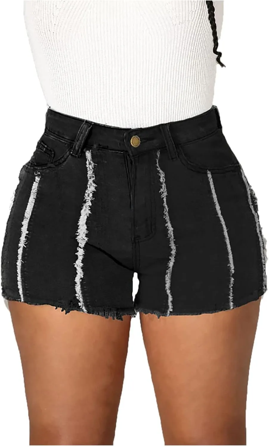 Womens Jeans Shorts Casual Summer High Waisted Distressed Denim Capris Y2k Tassels Ripped Raw Hem Stretch Jean Shorts