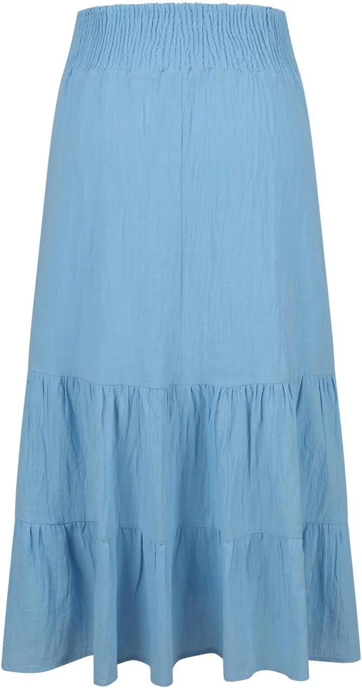 Womens Long Maxi Skirts 2025 Trendy Flowy Swing Tiered A-Line Skirt Summer Elastic High Waist Solid Boho Beach Outfit