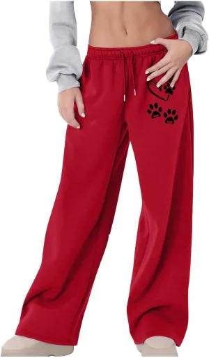 Women's Lounge Wide Straight Leg Joggers Cute High Waist Sweatpants Baggy Long Pants with Pockets