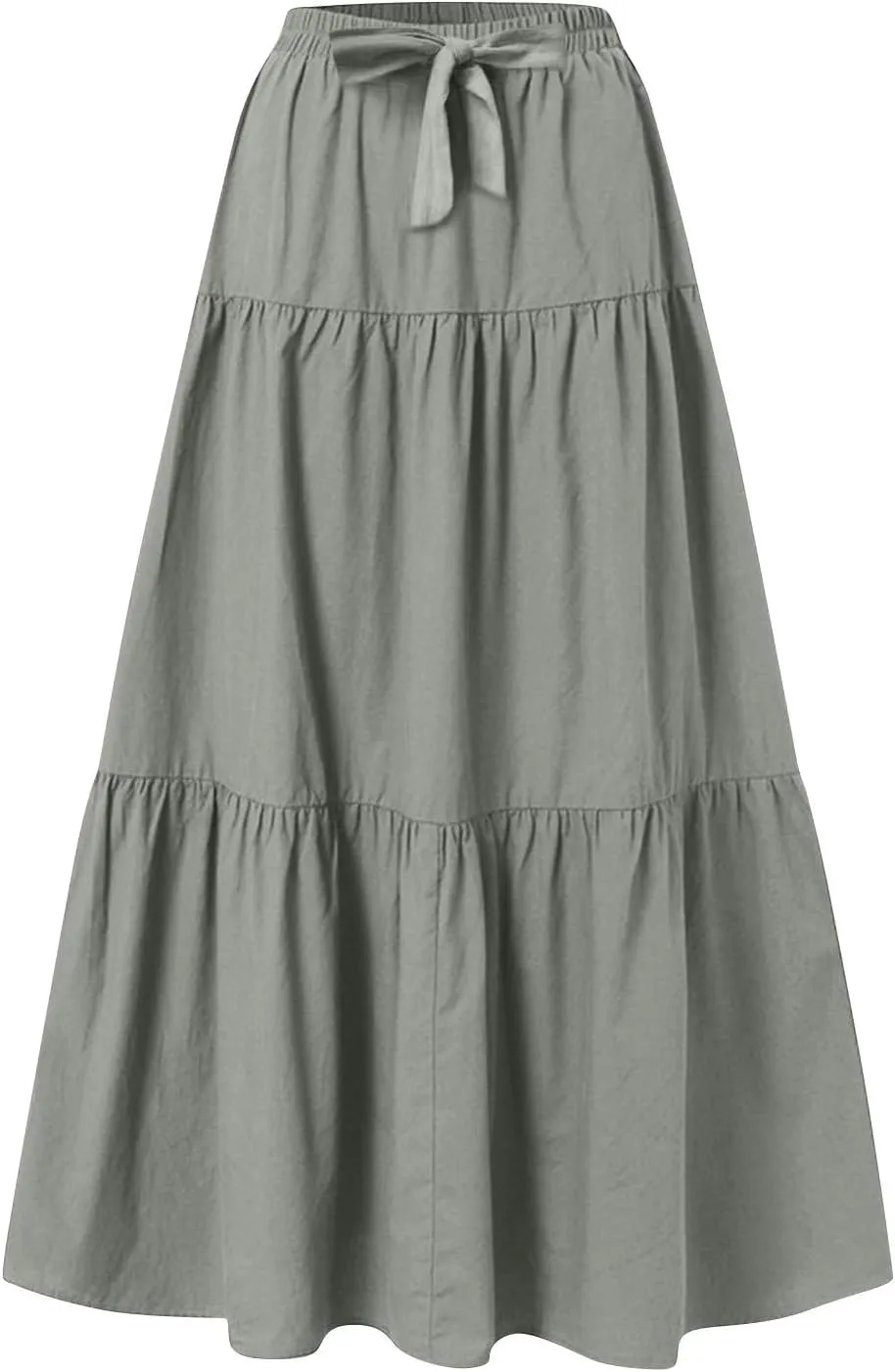Womens Maxi Skirts Summer Drawstring Elastic High Waisted Aline Skirt Work Layered Tiered Pleated Long Skirts (S-2Xl)
