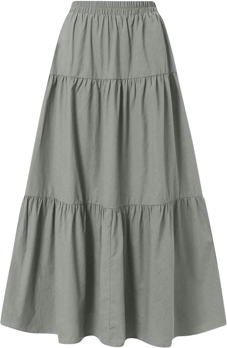 Womens Maxi Skirts Summer Drawstring Elastic High Waisted Aline Skirt Work Layered Tiered Pleated Long Skirts (S-2Xl)