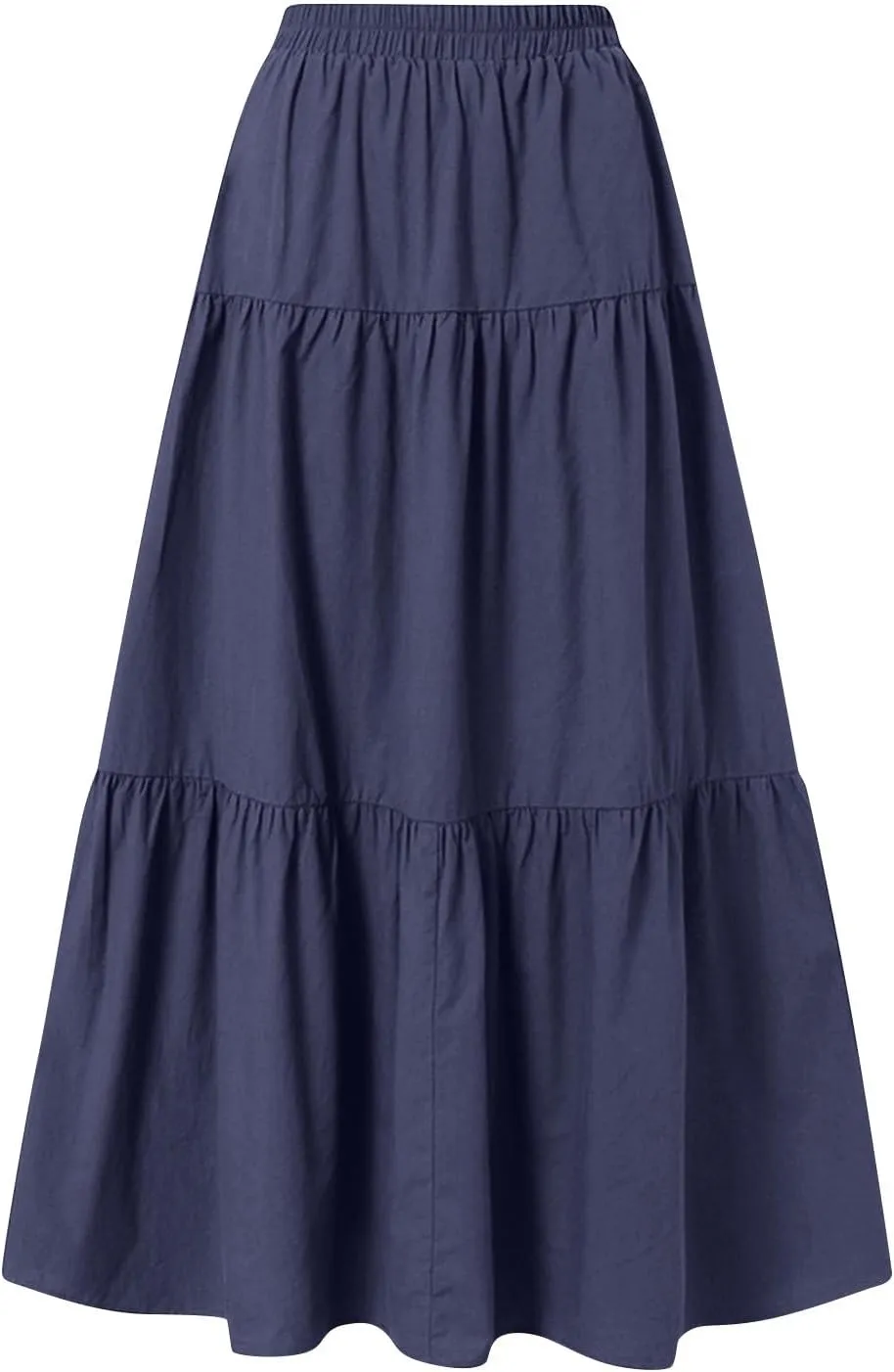 Womens Maxi Skirts Summer Drawstring Elastic High Waisted Aline Skirt Work Layered Tiered Pleated Long Skirts (S-2Xl)
