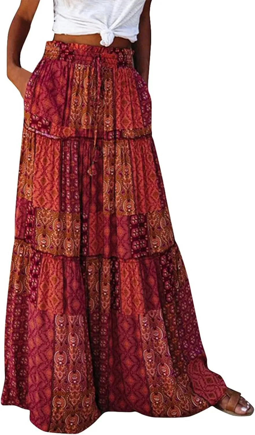 Women's Skirt Casual Smocked Floral Print Maxi Skirt Bohemian Flowy Tube Dress High WAIS 2025 Summer A-Line Skirts
