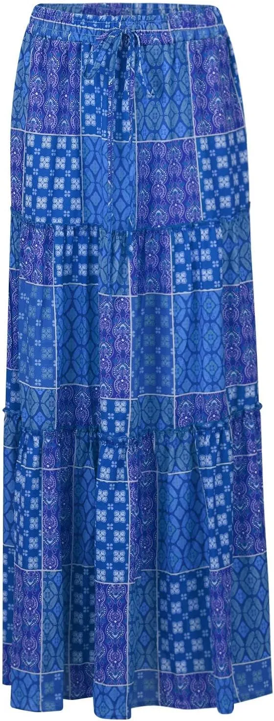 Women's Skirt Casual Smocked Floral Print Maxi Skirt Bohemian Flowy Tube Dress High WAIS 2025 Summer A-Line Skirts