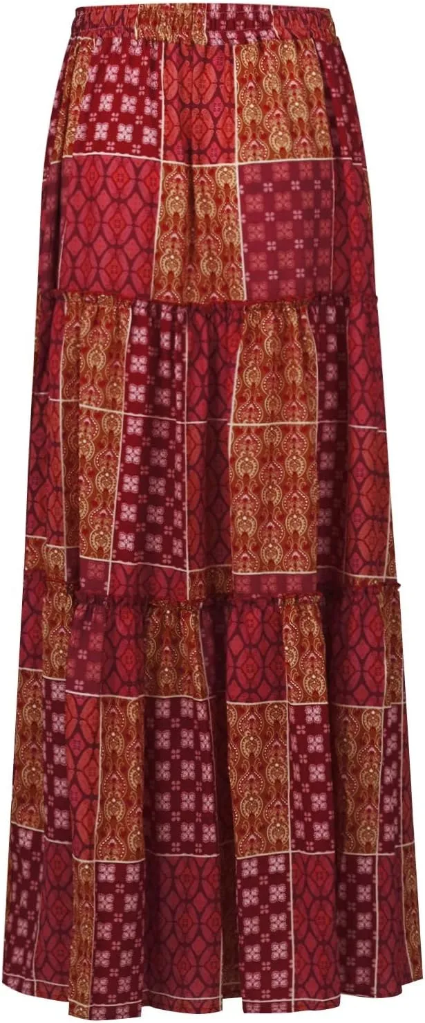 Women's Skirt Casual Smocked Floral Print Maxi Skirt Bohemian Flowy Tube Dress High WAIS 2025 Summer A-Line Skirts