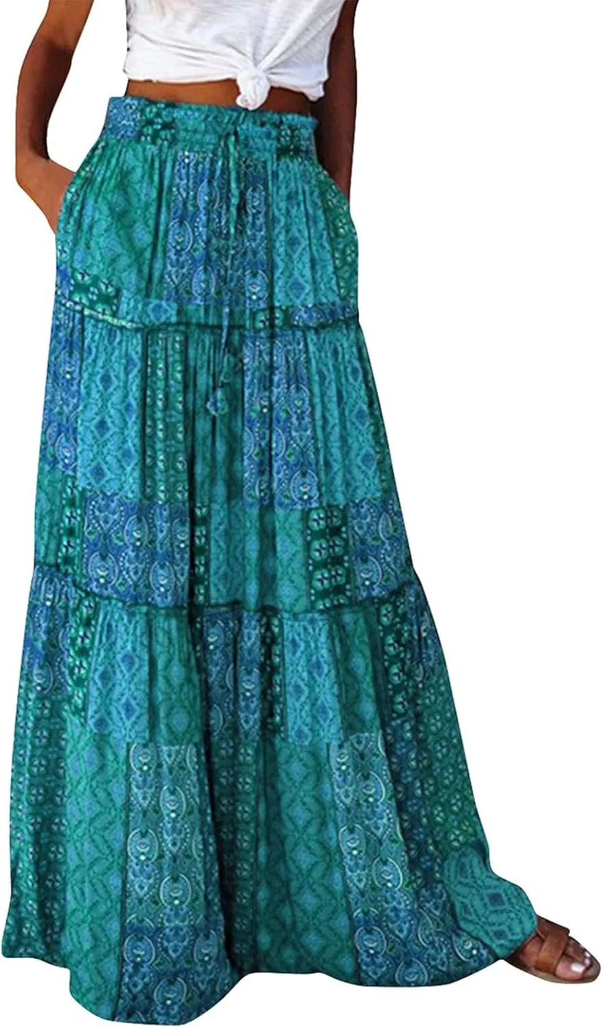Women's Skirt Casual Smocked Floral Print Maxi Skirt Bohemian Flowy Tube Dress High WAIS 2025 Summer A-Line Skirts
