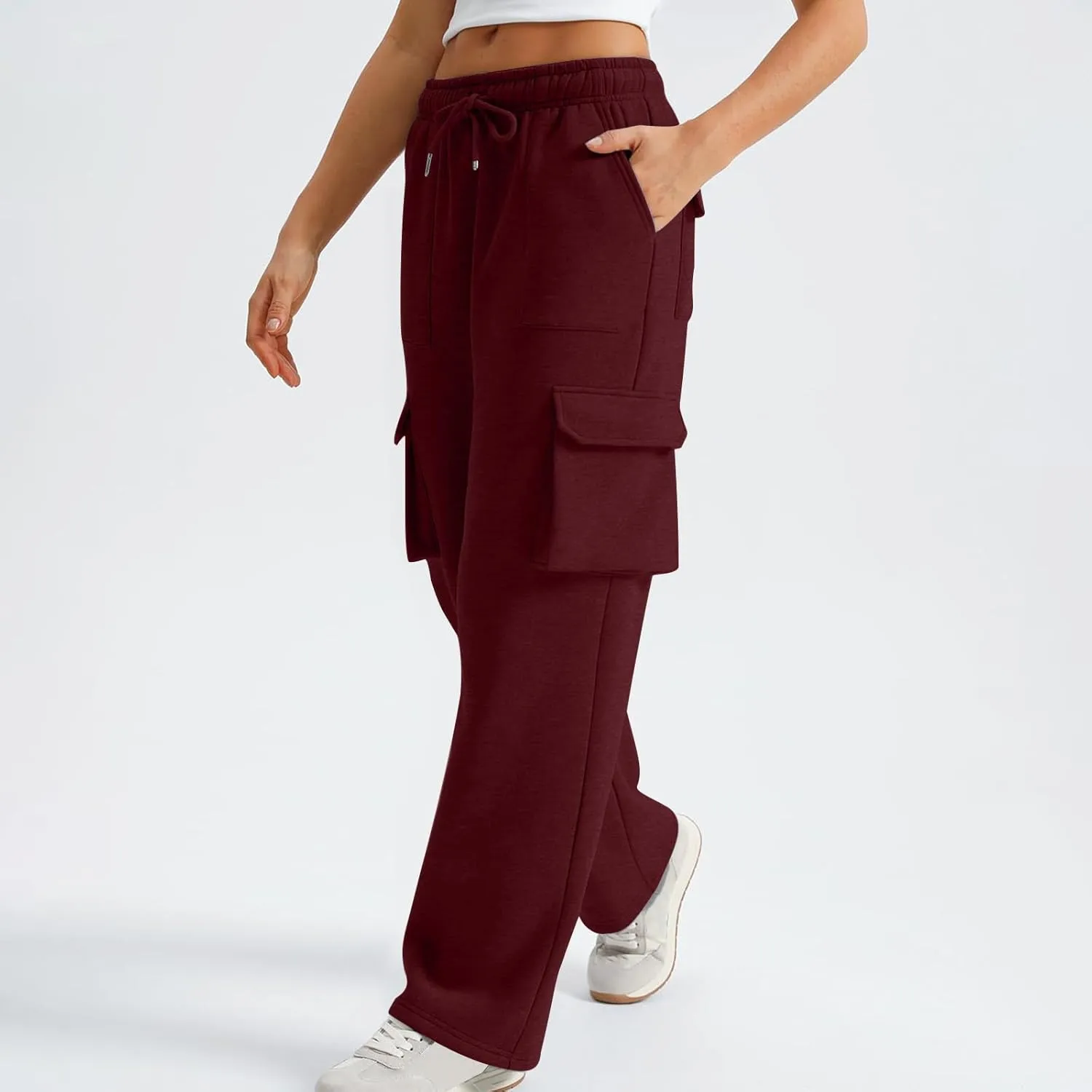 Women's Straight Wide Leg Sweatpants High Waist Drawstring Elastic Joggers Lounge Sweat Pants with Pockets