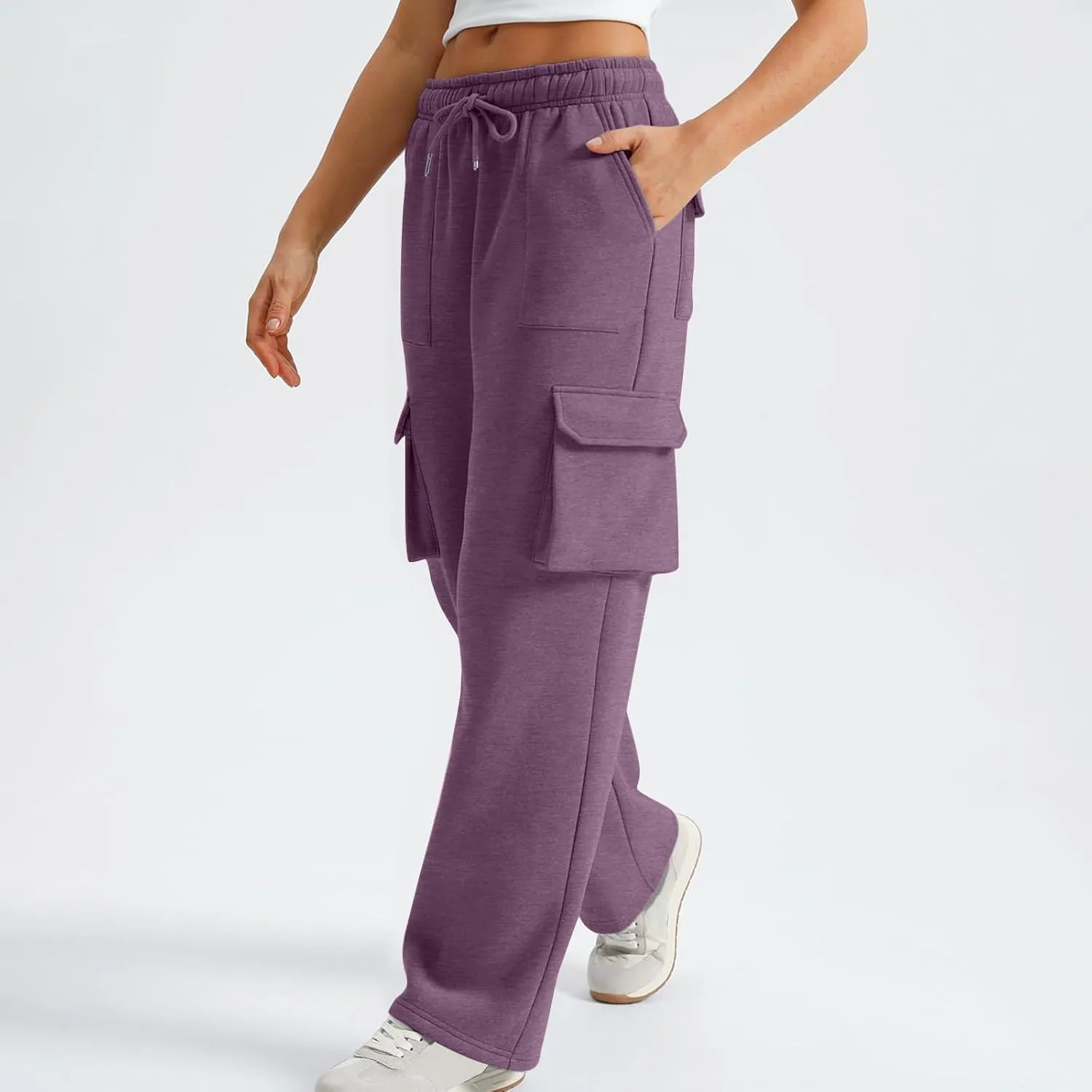 Women's Straight Wide Leg Sweatpants High Waist Drawstring Elastic Joggers Lounge Sweat Pants with Pockets