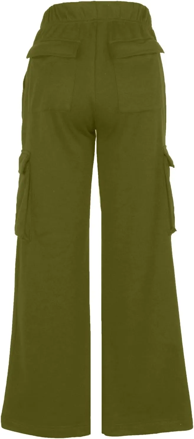 Women's Straight Wide Leg Sweatpants High Waist Drawstring Elastic Joggers Lounge Sweat Pants with Pockets