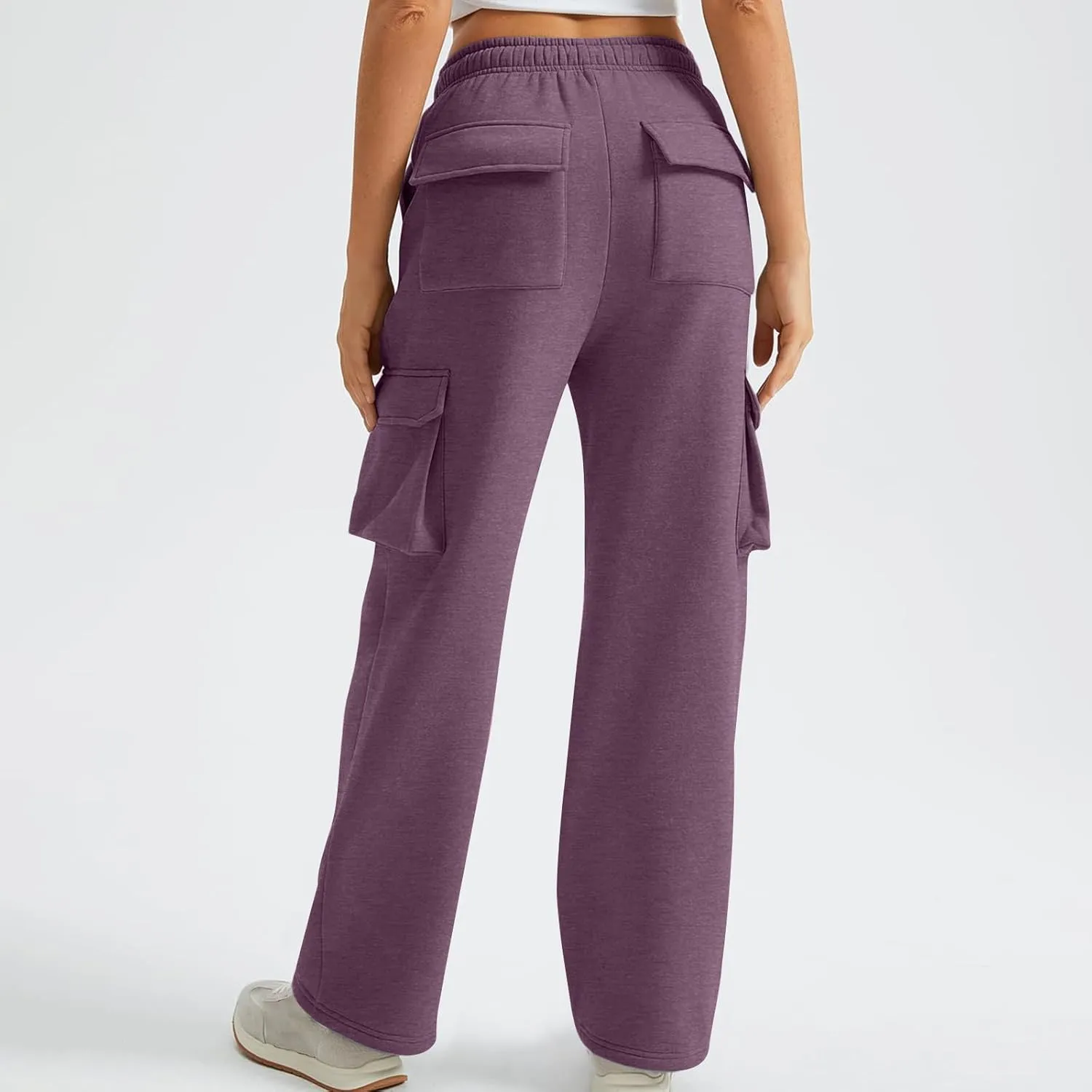 Women's Straight Wide Leg Sweatpants High Waist Drawstring Elastic Joggers Lounge Sweat Pants with Pockets