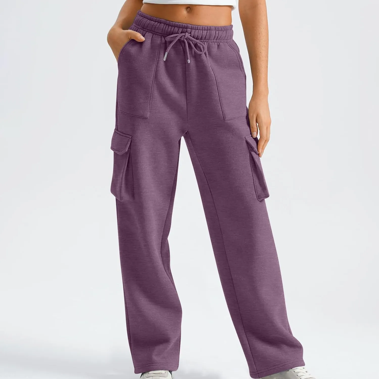 Women's Straight Wide Leg Sweatpants High Waist Drawstring Elastic Joggers Lounge Sweat Pants with Pockets