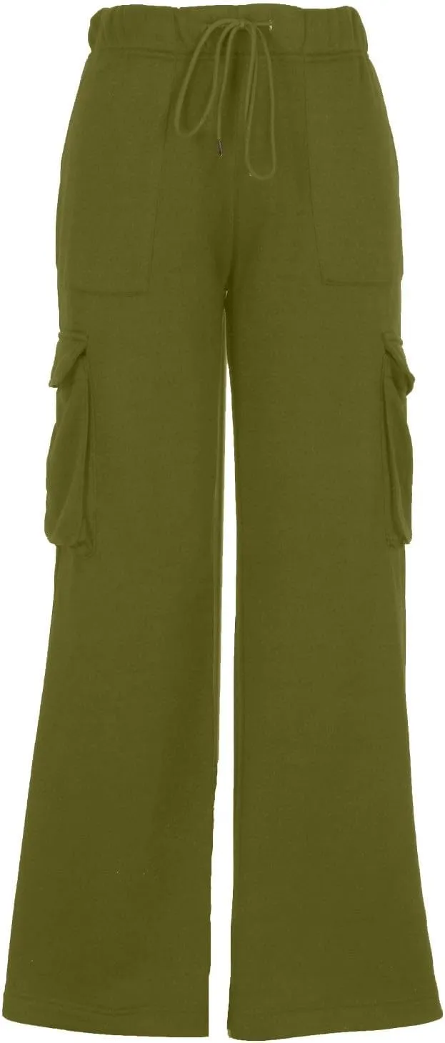 Women's Straight Wide Leg Sweatpants High Waist Drawstring Elastic Joggers Lounge Sweat Pants with Pockets
