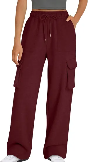 Women's Straight Wide Leg Sweatpants High Waist Drawstring Elastic Joggers Lounge Sweat Pants with Pockets