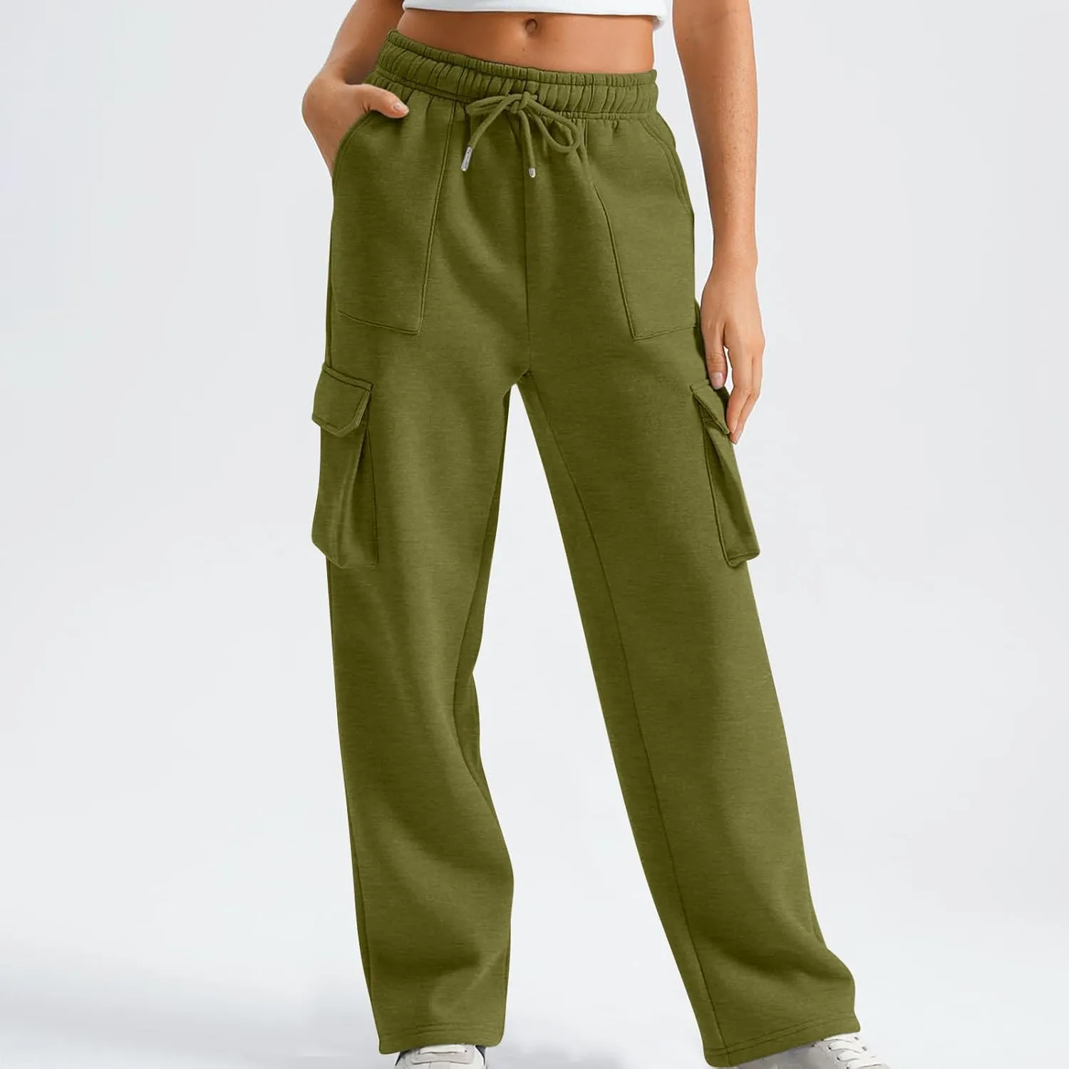Women's Straight Wide Leg Sweatpants High Waist Drawstring Elastic Joggers Lounge Sweat Pants with Pockets