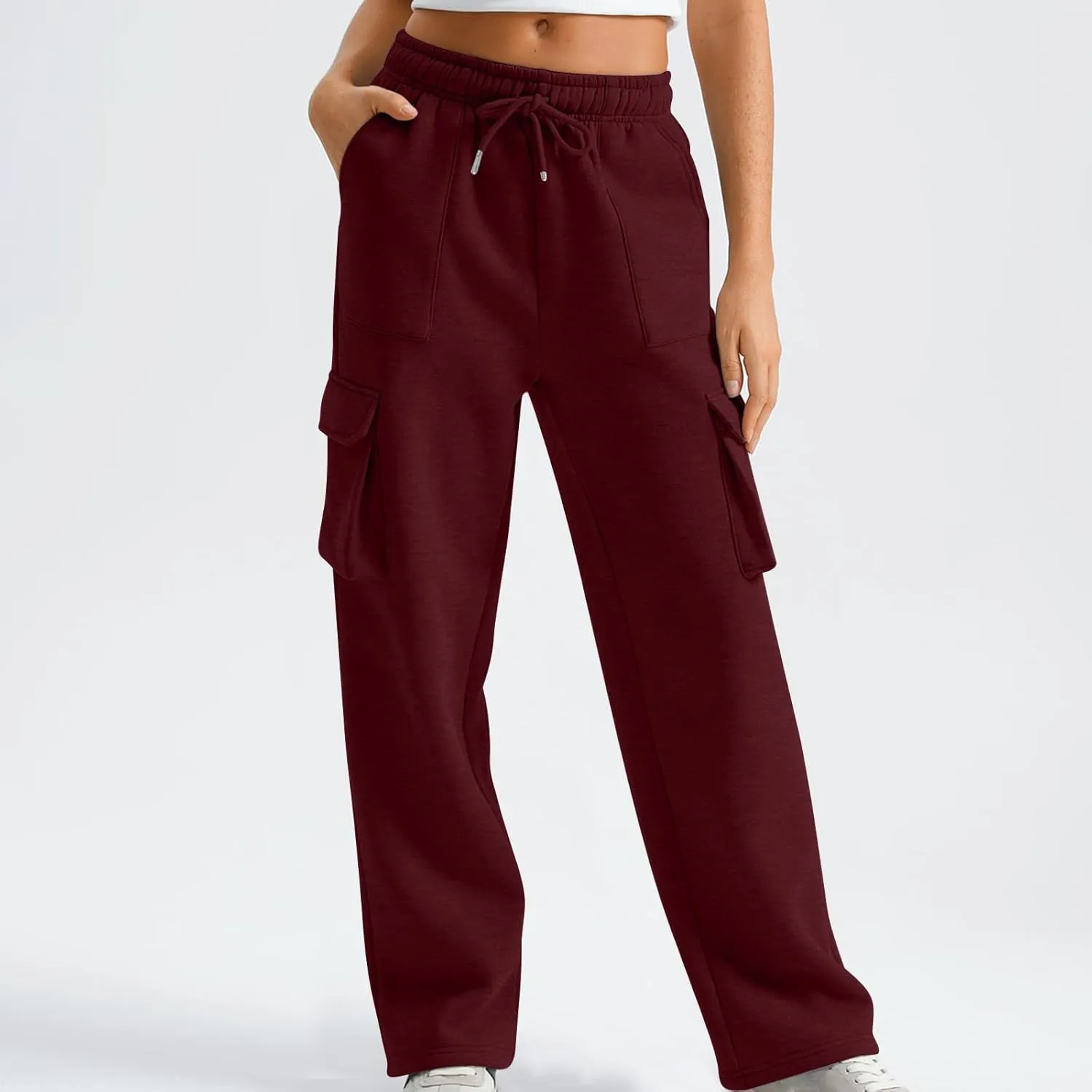 Women's Straight Wide Leg Sweatpants High Waist Drawstring Elastic Joggers Lounge Sweat Pants with Pockets