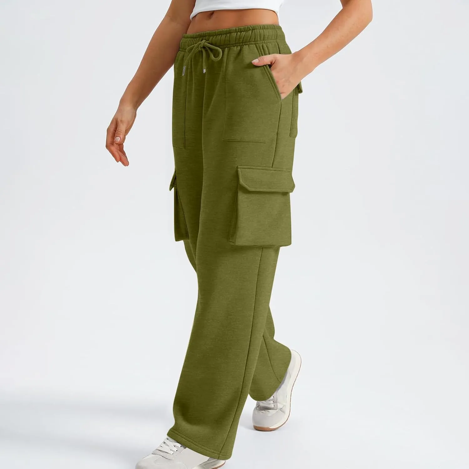 Women's Straight Wide Leg Sweatpants High Waist Drawstring Elastic Joggers Lounge Sweat Pants with Pockets