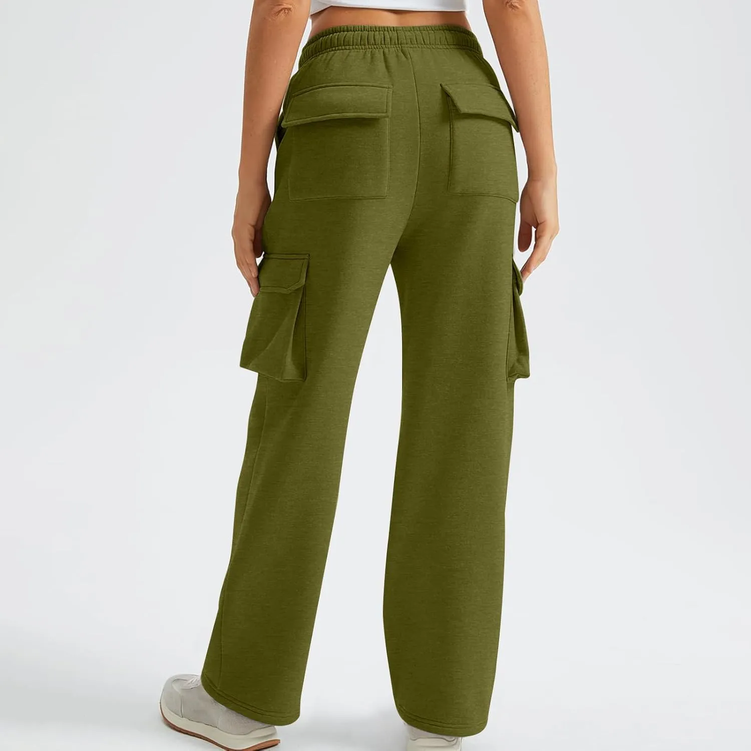 Women's Straight Wide Leg Sweatpants High Waist Drawstring Elastic Joggers Lounge Sweat Pants with Pockets