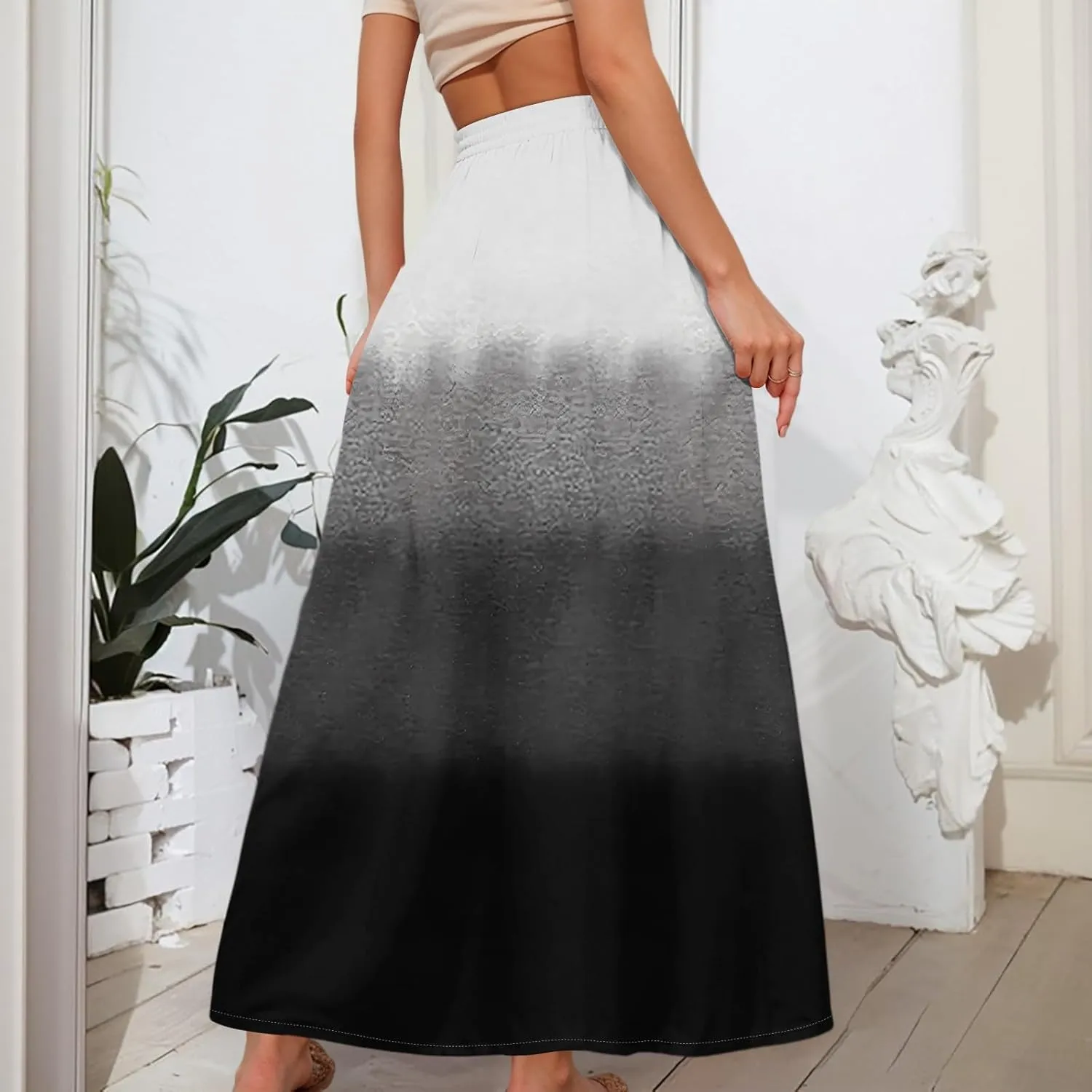 Women's Summer Skirts Maxi Skirts Drawstring Elastic High Waisted Pleated Aline Skirt Boho Long Skirt with Pockets