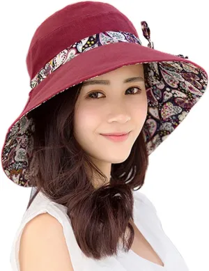 Womens Sun Hat Summer Foldable Beach Cap Wide Brim UV Protection Outdoor Dome Hats (Wine red)