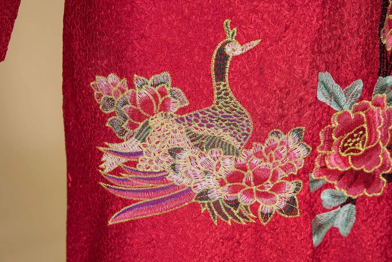Women's Traditional Embroidery Mandarin Duck Flowers Crinkled One Button Blazer Chinese Jacket
